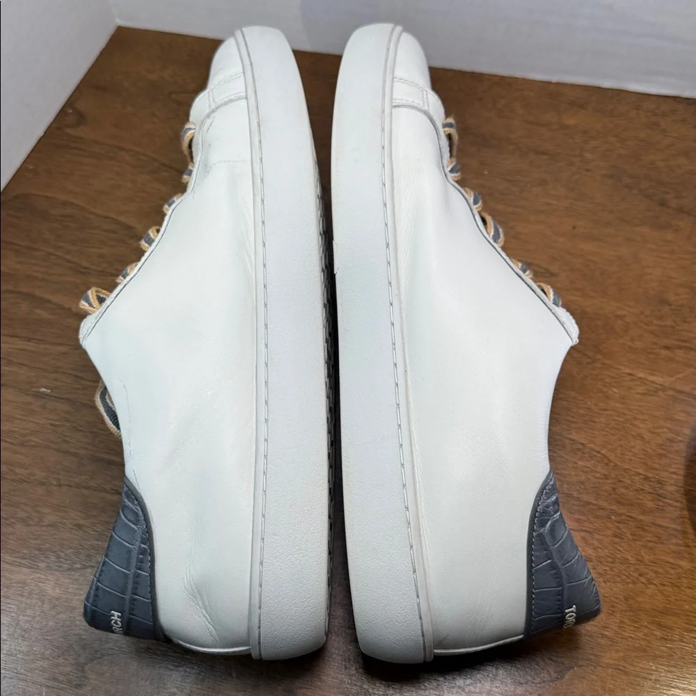 Tory Burch Leigh T-logo White Leather Sneakers w/ Perforated Logo, Womens sz 10